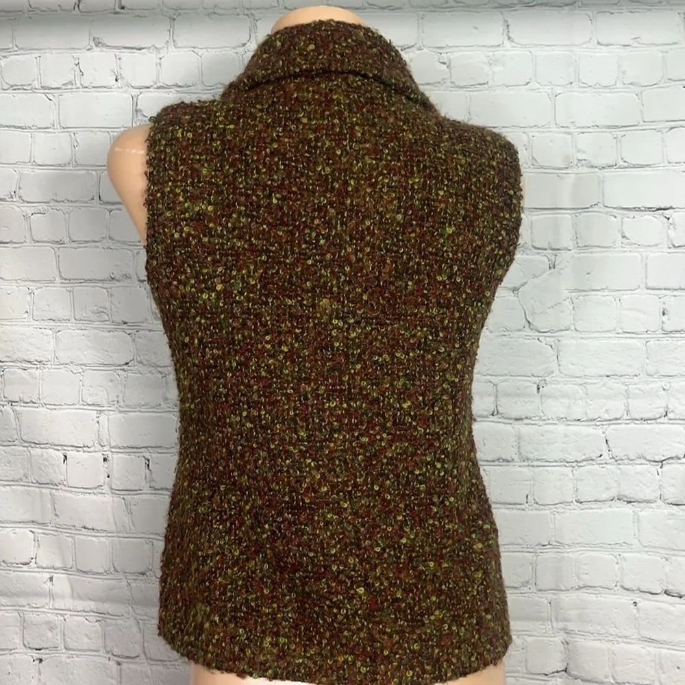 Beyond Threads Brown and Green Boucle Textured Zip-Up Vest Size Small